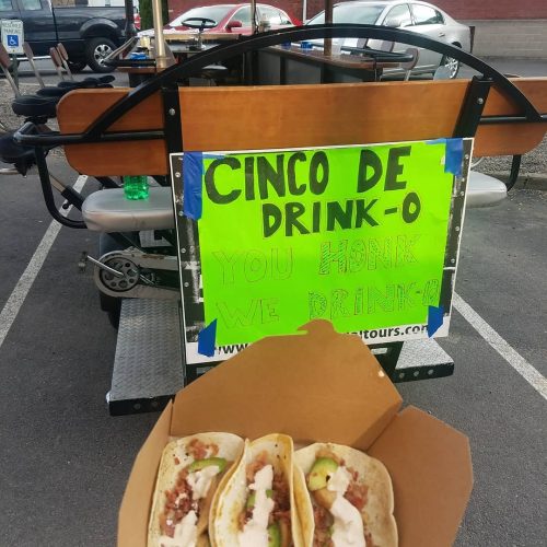 sing on a pedal pub and a box of few tacos